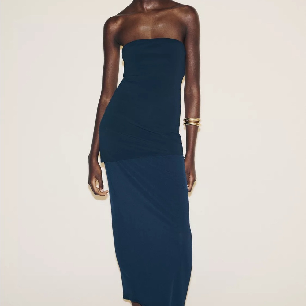 Zara Navy Strapless Dress